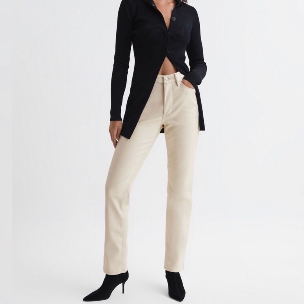 GOOD AMERICAN $179 Better Than Leather Straight Leg Pants - Bone